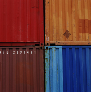 Group of cargo containers, close-up
